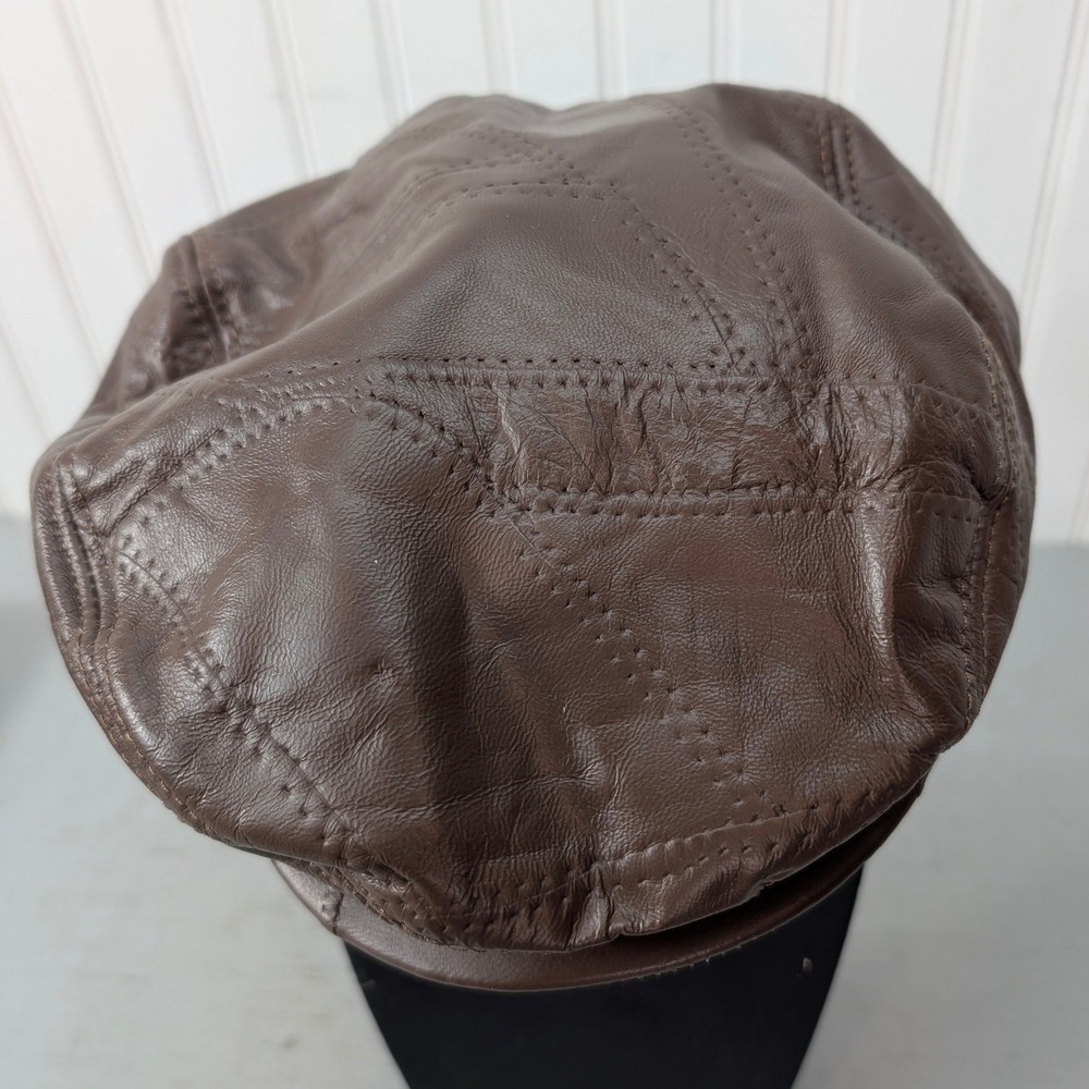 Rare Vintage Haband Co Paige News Boy Hat Quilted 100% Leather Syle 82R One Size